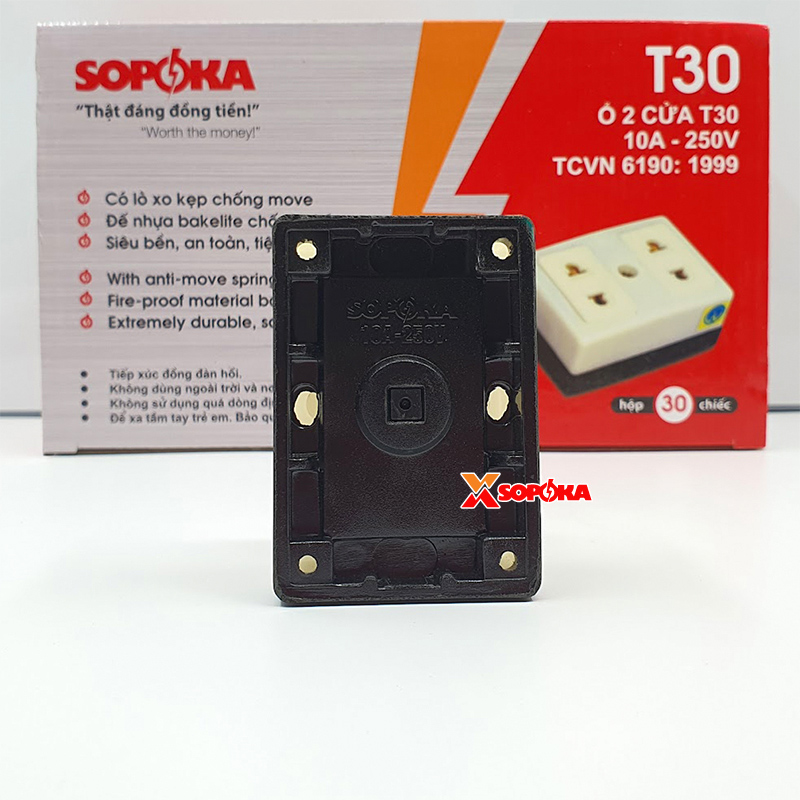 Ổ Cắm Điện 2 Lỗ Gắn Táp Lô SOPOKA T30 An Toàn 2200W