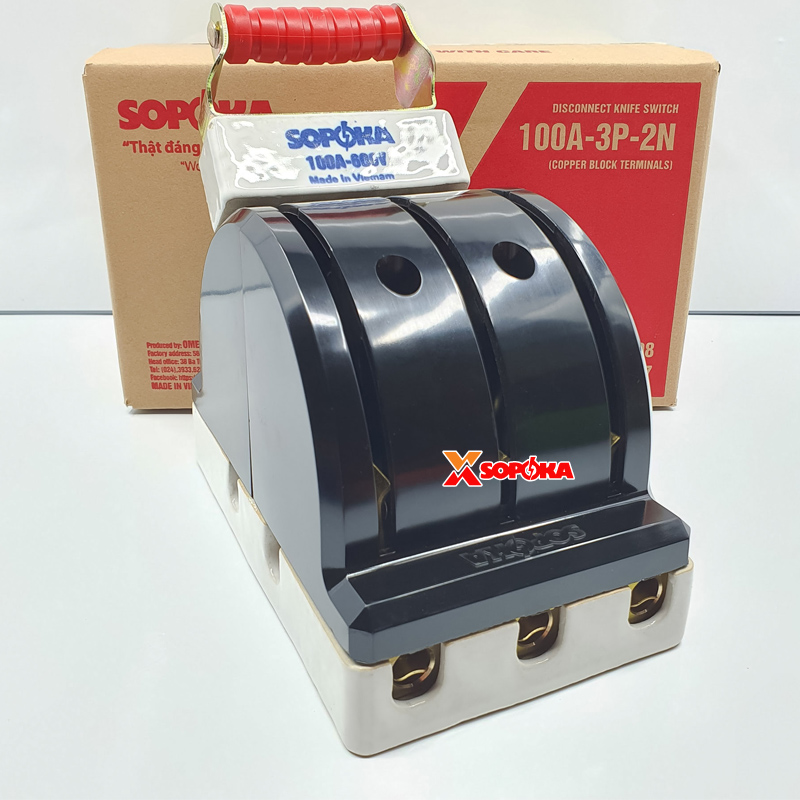 Cầu Dao Đảo Đế Sứ 3 Pha 100A 3P 2N 600V Màu Đen D37 SOPOKA