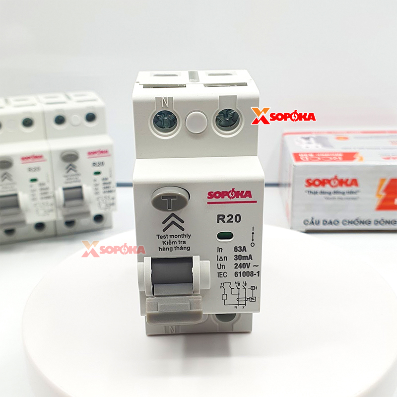 Aptomat Chống Giật RCCB 32A / 40A / 50A / 63A 1 Pha 2P 30mA Cấu Dao Chống Rò 2 Cực SOPOKA