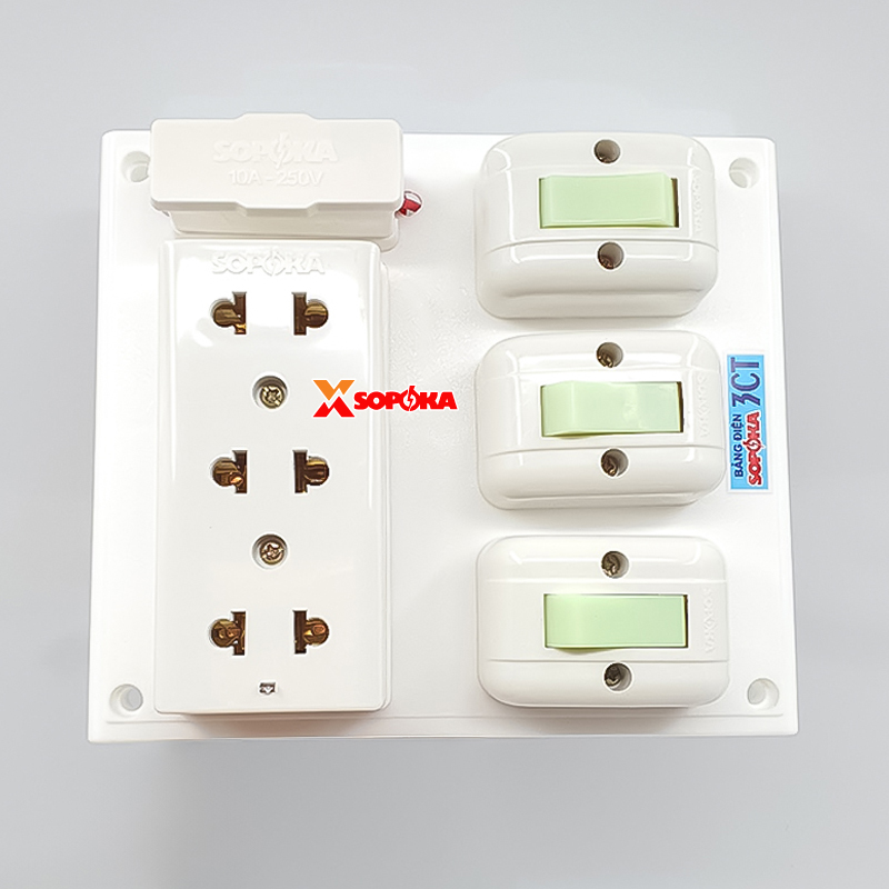 Bảng Điện Táp Lô 3 Công Tắc 3 Ổ Cắm Có Cầu Chì 3CT SOPOKA
