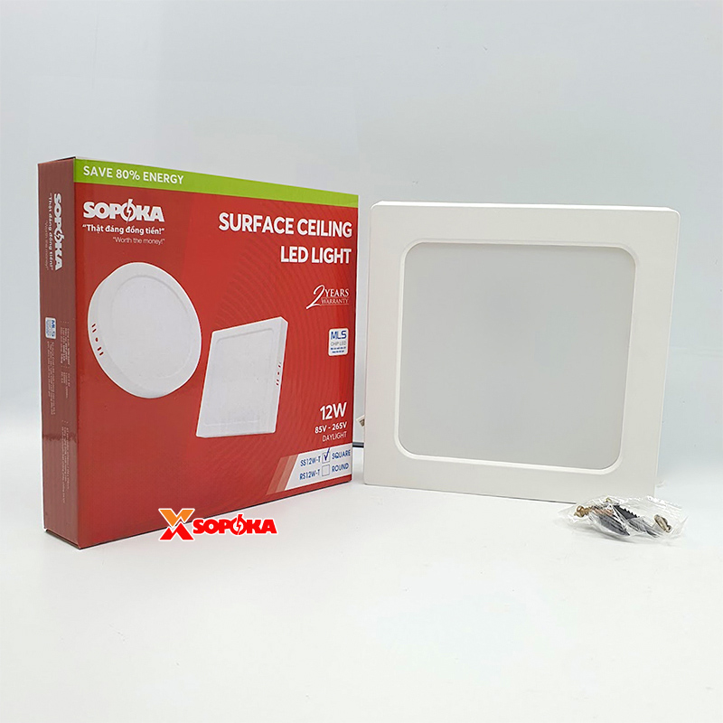 Bóng Đèn LED SS12W Ốp Trần Vuông 12W Sáng Trắng Vành Nhựa SOPOKA
