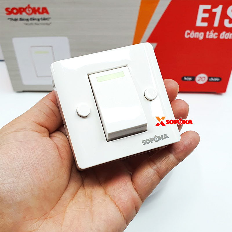 Công Tắc Đơn SOPOKA E1S – Chống Cháy, Có Dạ Quang, 5A 220V