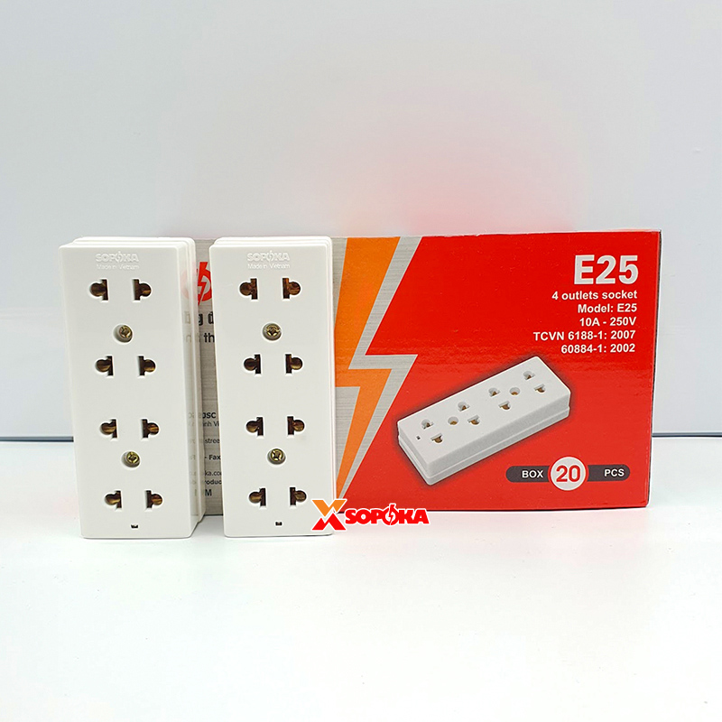 Ổ Cắm Điện 4 Lỗ Gắn Tường/Gắn Táp Lô SOPOKA E25