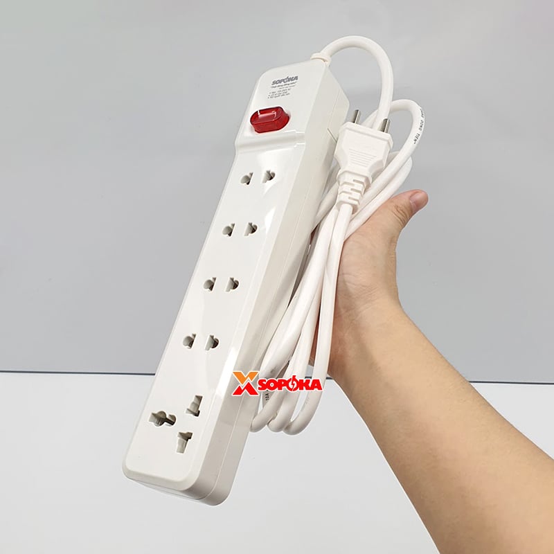 Ổ Cắm 5 Lỗ Lõi Sứ 2200W SOPOKA 5M2 – Có Dây, Công Tắc