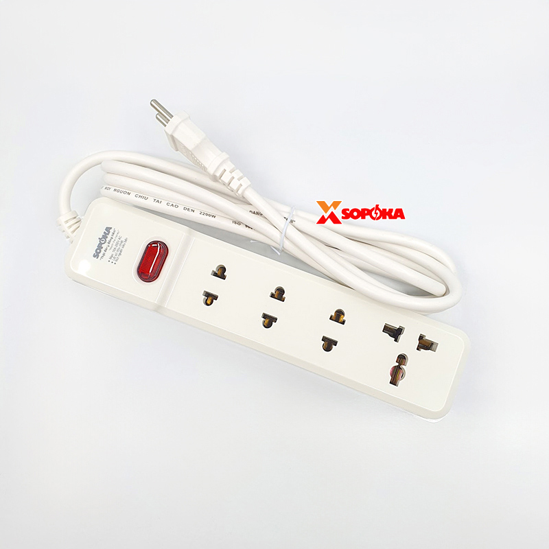 Ổ Cắm Điện 4 Lỗ 2200W Lõi Sứ Có Dây Và Công Tắc 4M2 SOPOKA