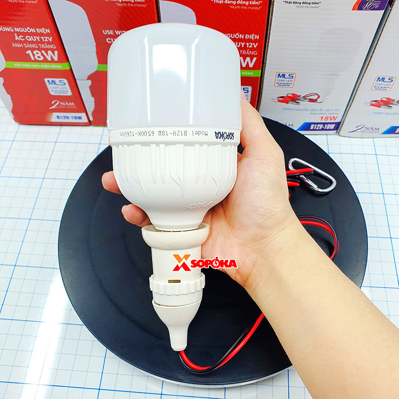 Bóng Đèn Led Dùng Bình 12V Liền Dây Kẹp Đui Vặn Xoáy E27 SOPOKA