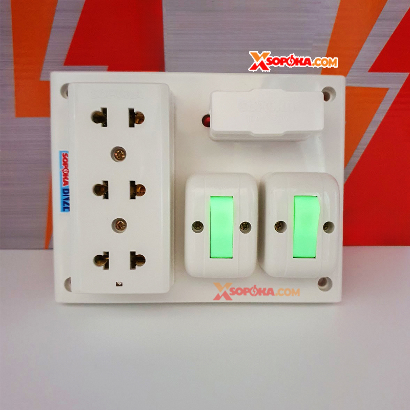 SOPOKA BN2E Bảng Điện 2 Công Tắc 3 Lỗ Cắm 2200W 10A
