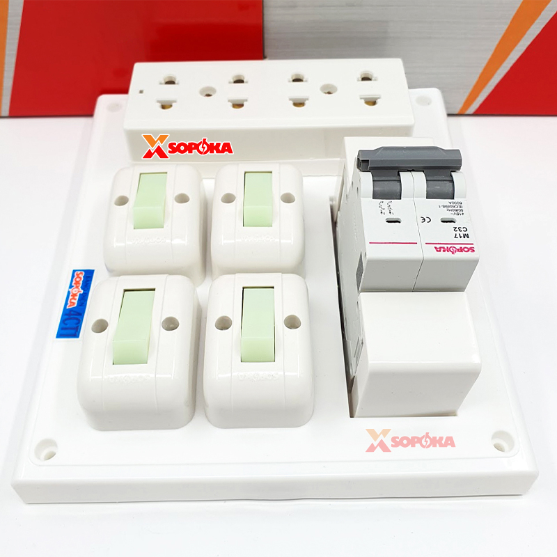 Bảng Điện 4 Công Tắc 4 Lỗ Cắm MCB 32A 4CT1 SOPOKA
