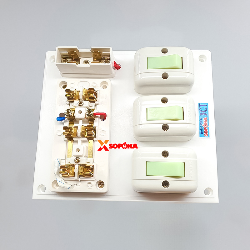Bảng Điện Táp Lô 3 Công Tắc 3 Ổ Cắm Có Cầu Chì 3CT SOPOKA