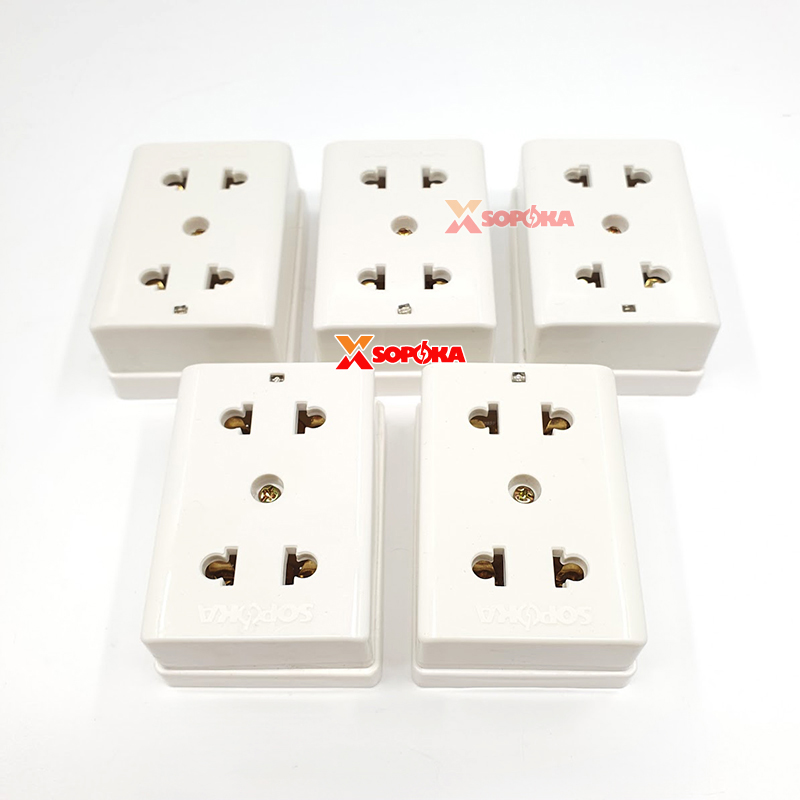 Ổ Cắm Điện 2 Lỗ Gắn Tường/Gắn Táp Lô SOPOKA E12