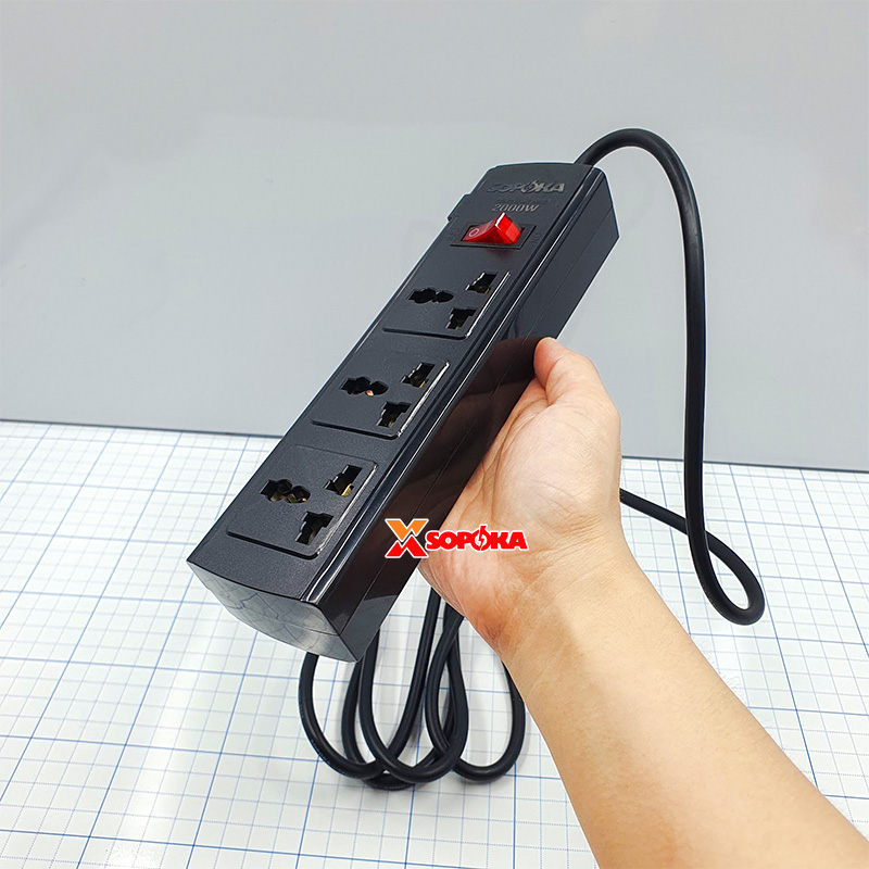 Ổ Cắm Điện 3 Lỗ Lõi Sứ Chống Cháy Tự Ngắt Điện Khi Quá Tải 2000W 3T SOPOKA