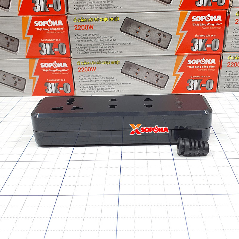 Ổ Cắm Điện 3 Lỗ 2200W Lõi Sứ – Không Dây 3K-0 SOPOKA