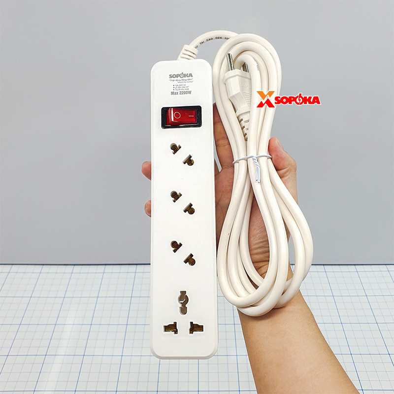 Ổ Cắm Điện 4 Lỗ Chéo Lõi Chịu Nhiệt 2200W 5A2 SOPOKA