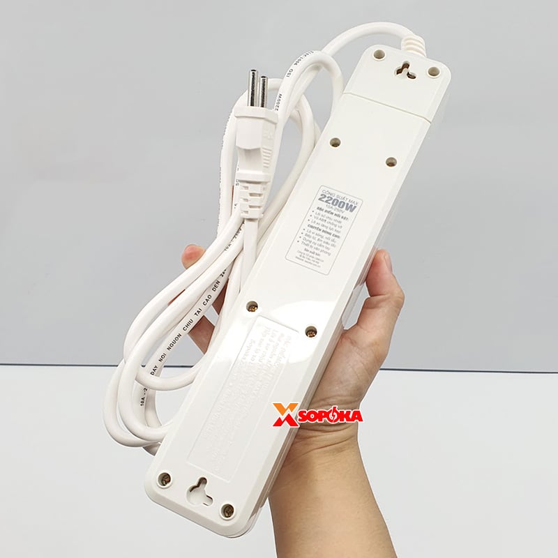 Ổ Cắm 5 Lỗ Lõi Sứ 2200W SOPOKA 5M2 – Có Dây, Công Tắc