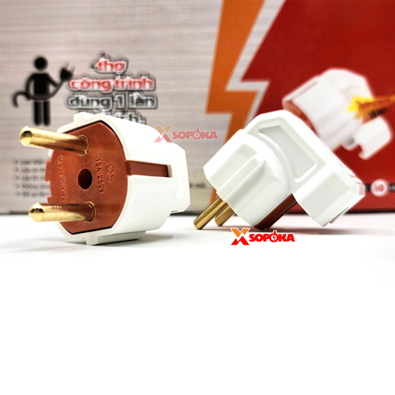 SOPOKA Phích Cắm Siêu Chịu Tải Dương Gập Vuông Góc 3000W 15A P3000W-G1