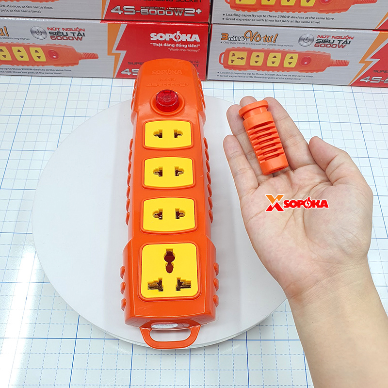 Ổ Cắm Điện 4 Lỗ Không Dây 6000W Có Nút Nguồn 4S-6000W2+ SOPOKA