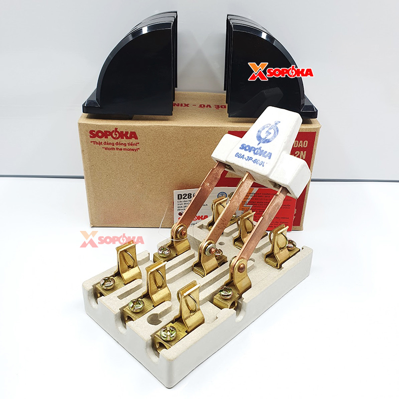 Cầu Dao Đảo Đế Sứ 3 Pha 60A 3P 2N 600V Màu Đen D28(A) SOPOKA