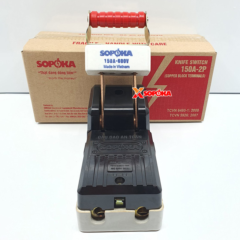 Cầu Dao Đế Sứ 1 Pha 150A-2P Màu Đen D34 SOPOKA