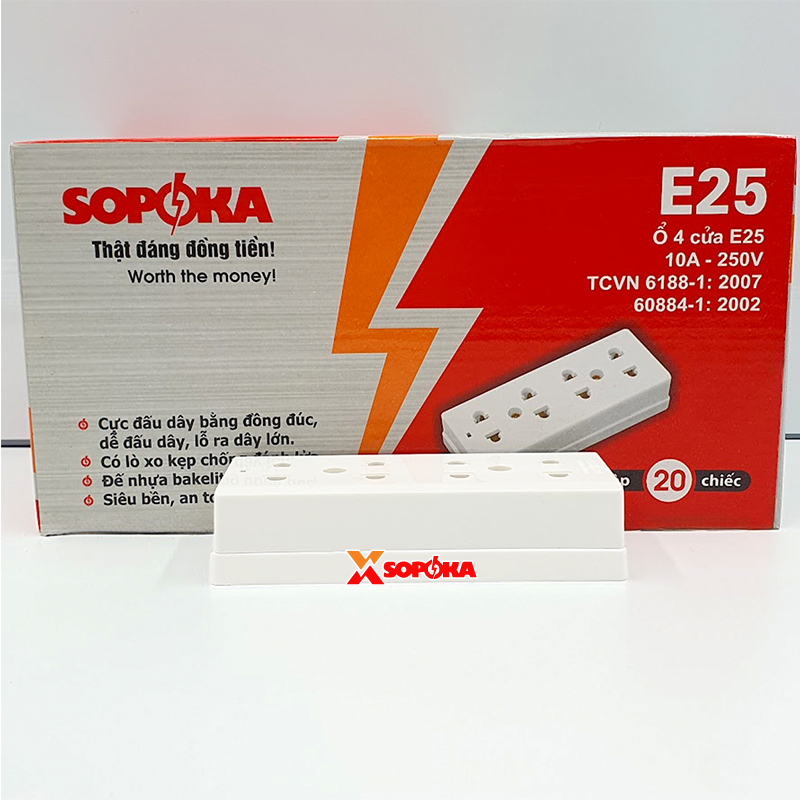 Ổ Cắm Điện 4 Lỗ Gắn Tường/Gắn Táp Lô SOPOKA E25