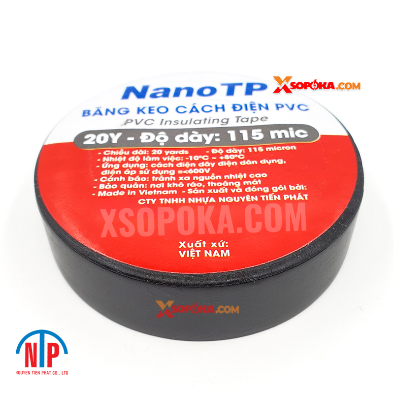 Băng keo cách điện PVC NanoTP Tiến Phát BKĐ115-20Y