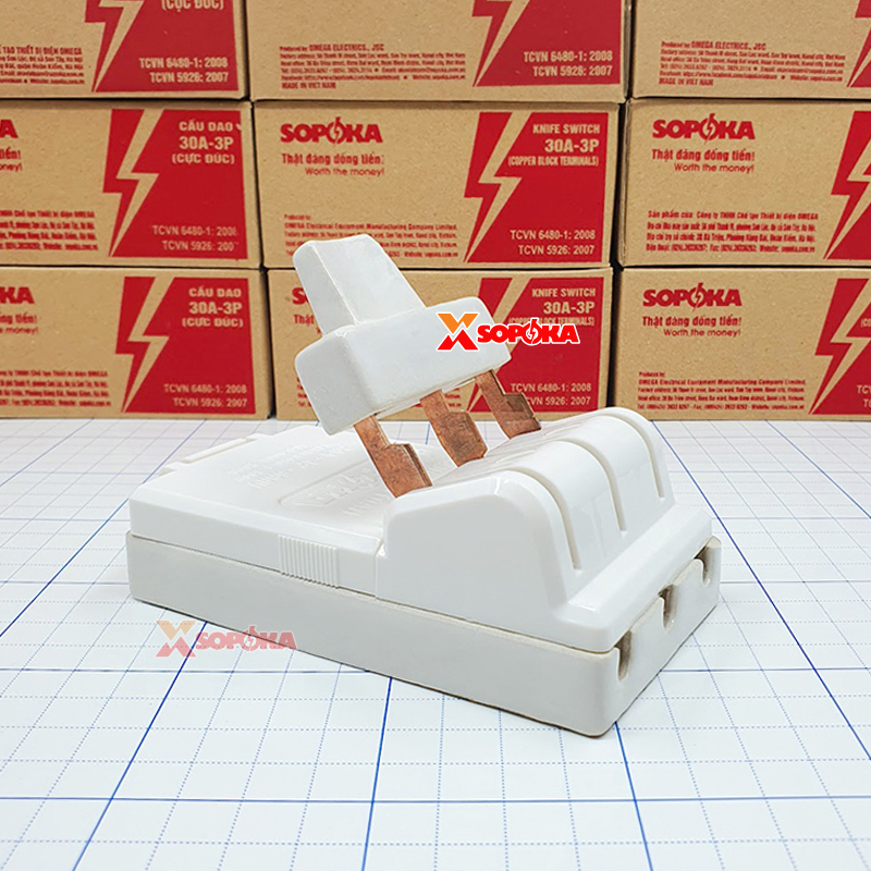 Cầu Dao Điện Đế Sứ 3 Pha 3P Cực Đúc Màu Trắng 30 A 600 V – Mã D9 SOPOKA