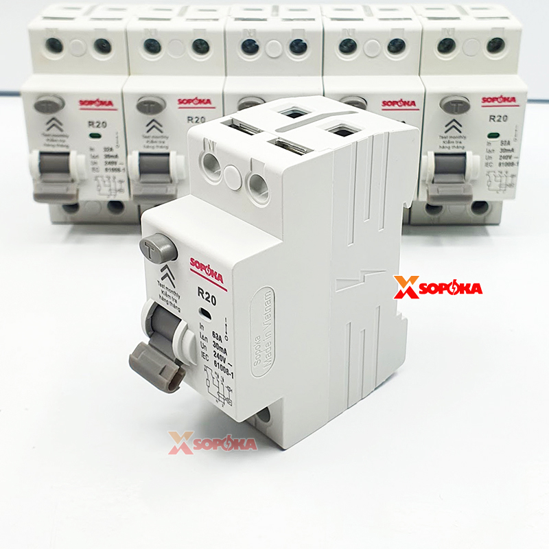 Aptomat Chống Giật RCCB 32A / 40A / 50A / 63A 1 Pha 2P 30mA Cấu Dao Chống Rò 2 Cực SOPOKA