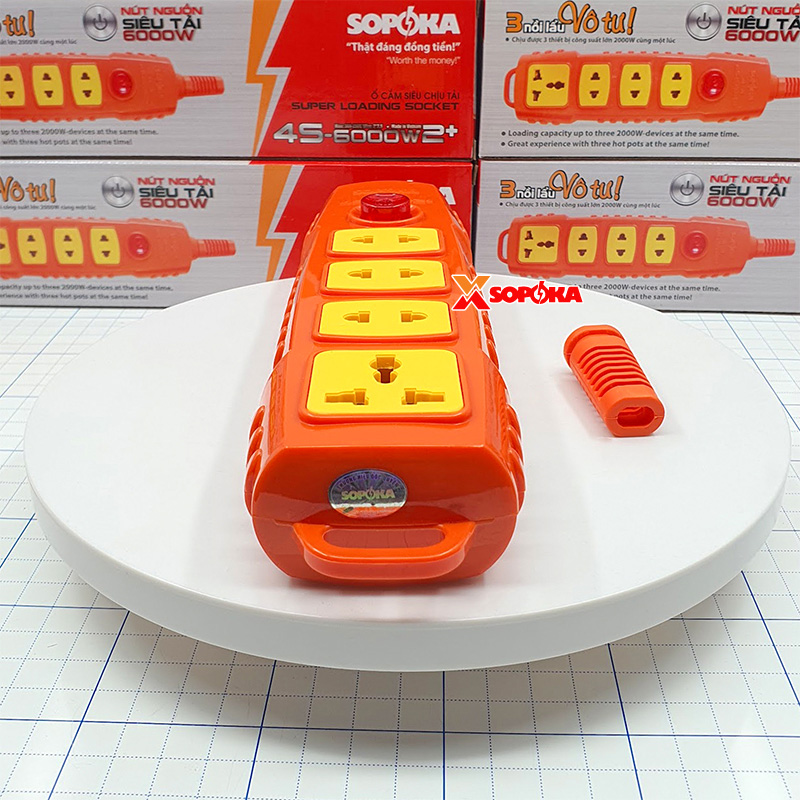 Ổ Cắm Điện 4 Lỗ Không Dây 6000W Có Nút Nguồn 4S-6000W2+ SOPOKA