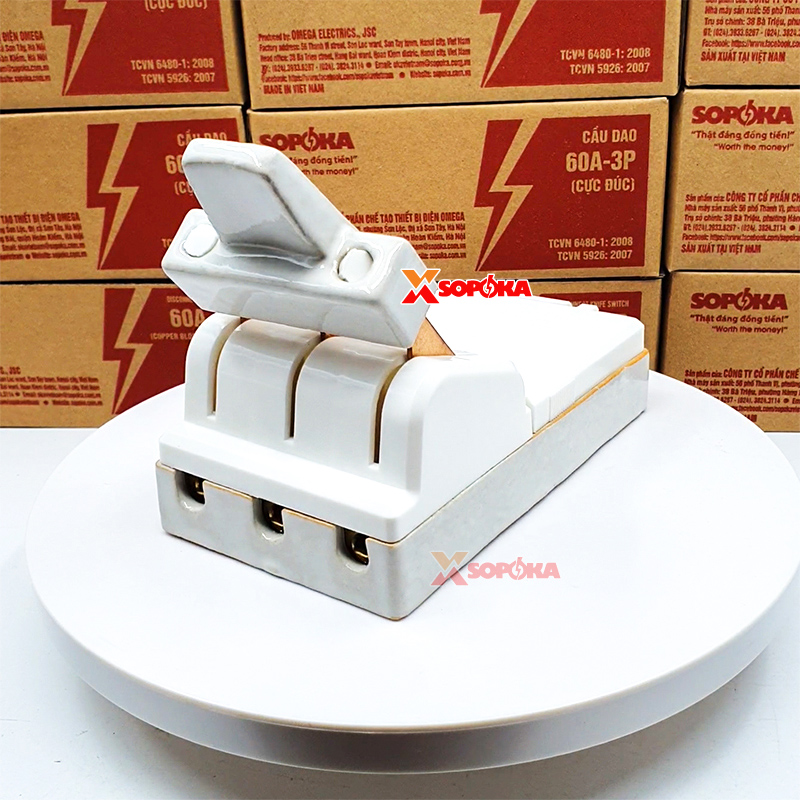 Cầu Dao Điện Đế Sứ 3 Pha 3P Cực Đúc Màu Trắng 60A 600V D11 SOPOKA