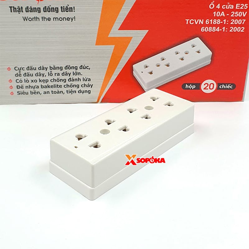 Ổ Cắm Điện 4 Lỗ Gắn Tường/Gắn Táp Lô SOPOKA E25