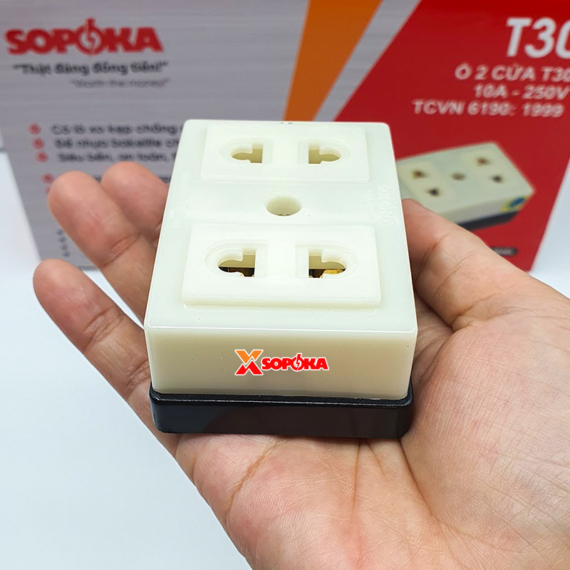 Ổ Cắm Điện 2 Lỗ Gắn Táp Lô SOPOKA T30 An Toàn 2200W