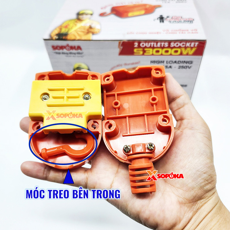 SOPOKA Ổ Cắm – Đầu Nối Điện 2 Cổng S3000W Có Móc Treo Siêu Chịu Tải