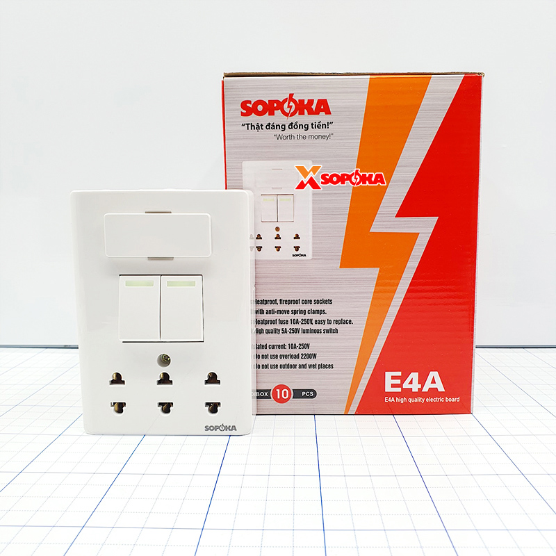 Bảng Điện Lắp Nổi Cao Cấp Dòng E 2 Công Tắc 3 Ổ Cắm E4A SOPOKA