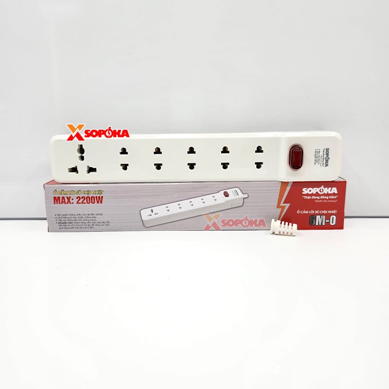 Ổ Cắm Điện 6 Lỗ 2200W Lõi Sứ Không Dây Có Công Tắc 6M-0 SOPOKA