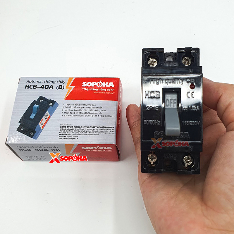 Aptomat CB Cóc 1 Pha HCB SOPOKA Màu Đen – Chống Cháy, An Toàn