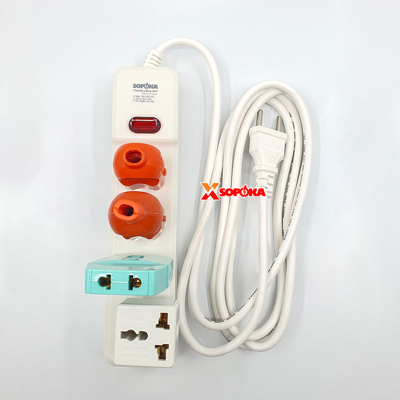 Ổ Cắm Điện 4 Lỗ 2200W Lõi Sứ Có Dây Và Công Tắc 4M2 SOPOKA