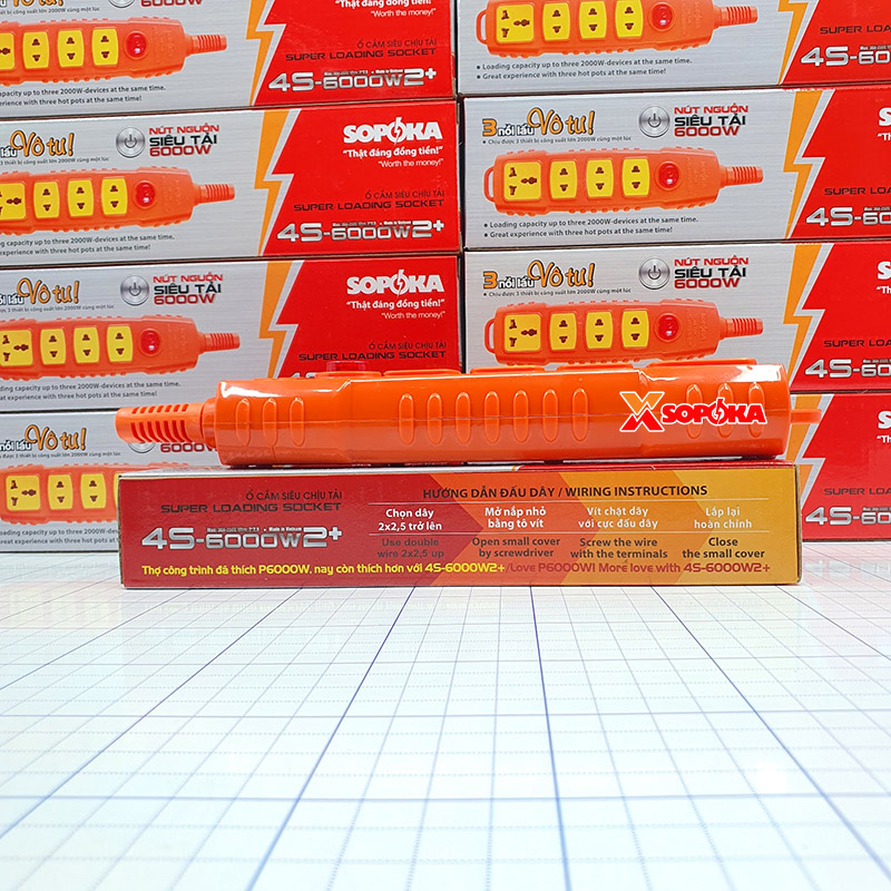 Ổ Cắm Điện 4 Lỗ Không Dây 6000W Có Nút Nguồn 4S-6000W2+ SOPOKA