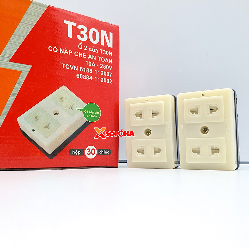 Ổ Cắm 2 Lỗ Gắn Táp Lô Có Nắp Che SOPOKA T30N 2200W