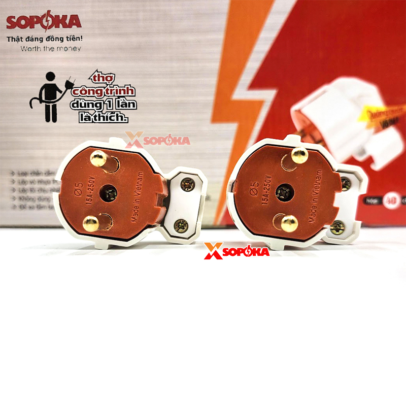 SOPOKA Phích Cắm Siêu Chịu Tải Dương Gập Vuông Góc 3000W 15A P3000W-G1