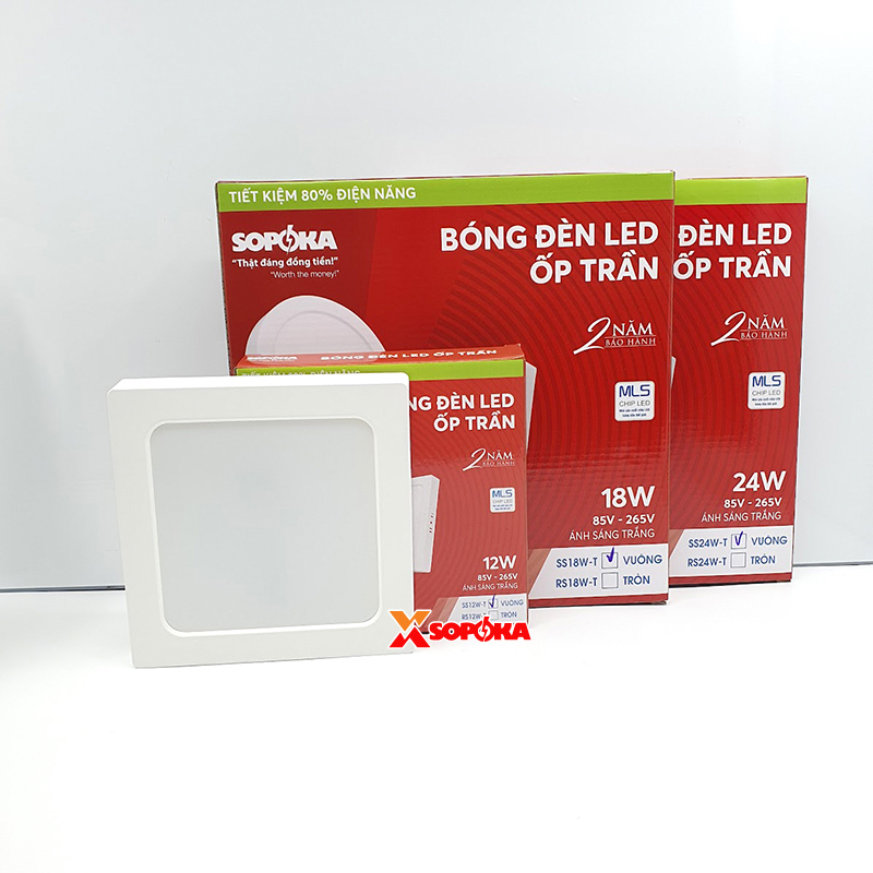 Bóng Đèn LED SS12W Ốp Trần Vuông 12W Sáng Trắng Vành Nhựa SOPOKA