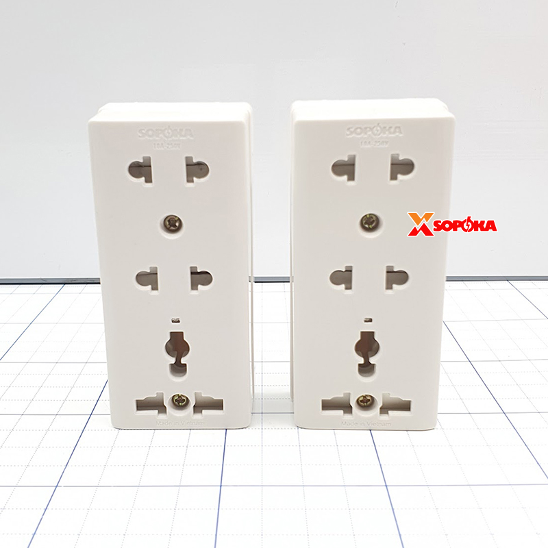 Ổ Cắm Điện Táp Lô 3 Lỗ 2200W Có Nắp Che An Toàn E15N SOPOKA