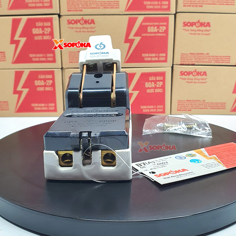 Cầu Dao Đế Sứ 1 Pha 60A-2P Màu Đen D7(A) SOPOKA