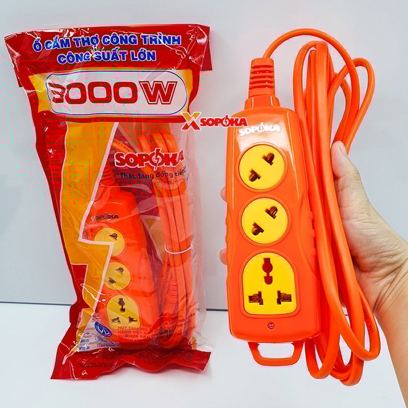 Ổ Cắm Điện 3 Lỗ Chéo Chịu Nhiệt Chống Va Đập 3000W 3C-3000W SOPOKA