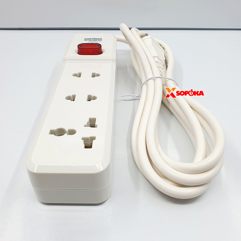 Ổ Cắm Điện 3 Lỗ 2200W Lõi Sứ Có Dây Và Công Tắc 3M2 SOPOKA