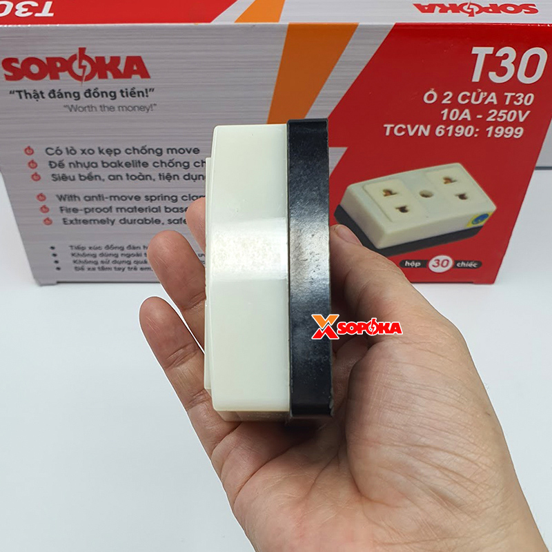Ổ Cắm Điện 2 Lỗ Gắn Táp Lô SOPOKA T30 An Toàn 2200W