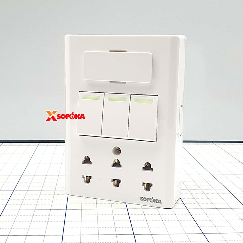 Bảng Điện Lắp Nổi Dòng E (E5A) Cao Cấp 3 Công Tắc 3 Ổ Cắm&nbsp;SOPOKA