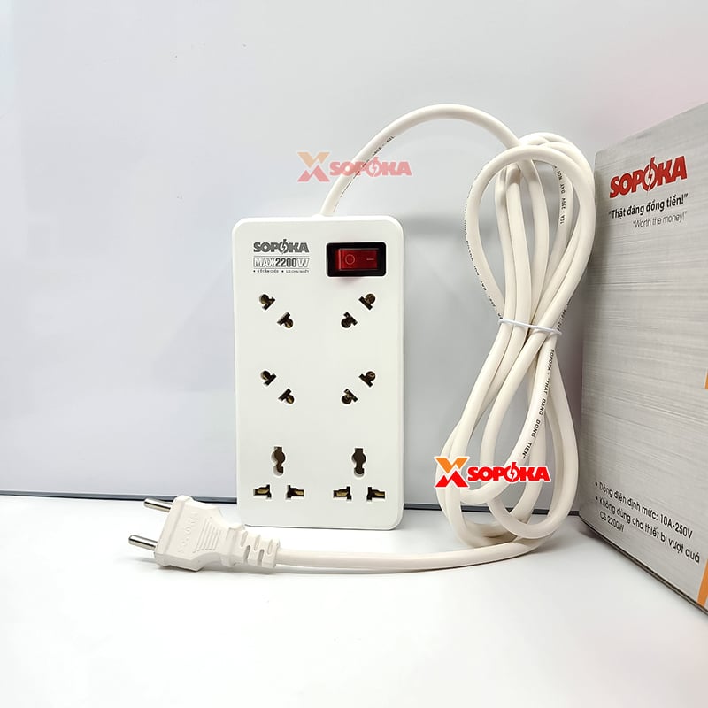Ổ Cắm Điện 6 Lỗ Chéo Lõi Chịu Nhiệt 2200W 6A2 SOPOKA