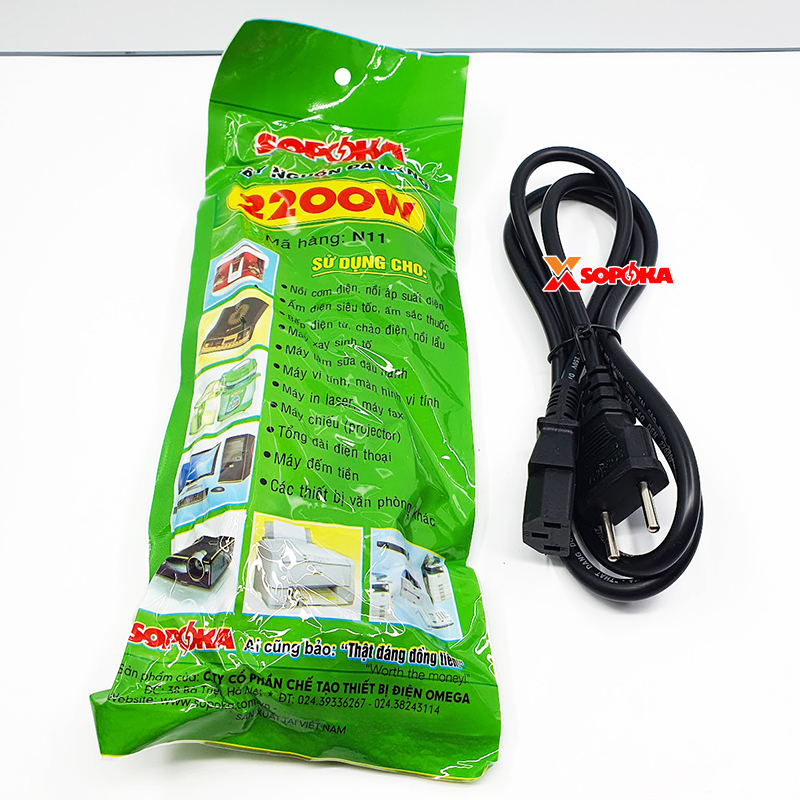 Dây Nguồn Đa Năng SOPOKA Máy Tính, Máy In, Nồi Cơm, Bếp Từ, Ấm Siêu Tốc, Nồi Lẩu Điện N11 2200W