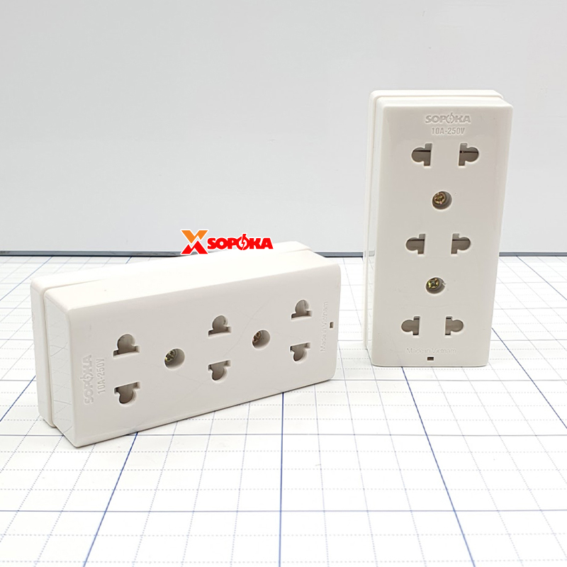 Ổ Cắm Điện Táp Lô 3 lỗ 2200W Có Nắm Che An Toàn E14N SOPOKA