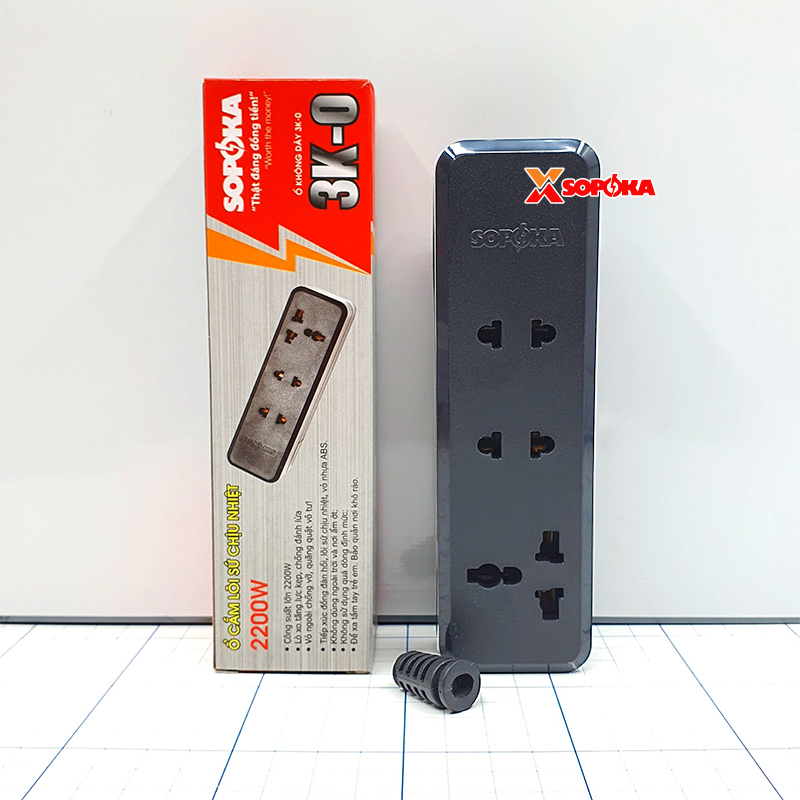 Ổ Cắm Điện 3 Lỗ 2200W Lõi Sứ – Không Dây 3K-0 SOPOKA