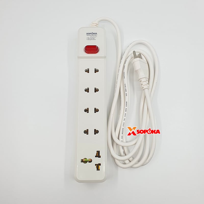 Ổ Cắm 5 Lỗ Lõi Sứ 2200W SOPOKA 5M2 – Có Dây, Công Tắc